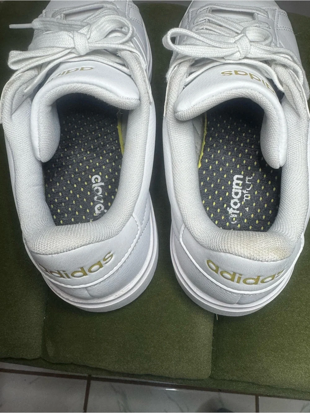 adidas White Sneakers with Gold Script Logo